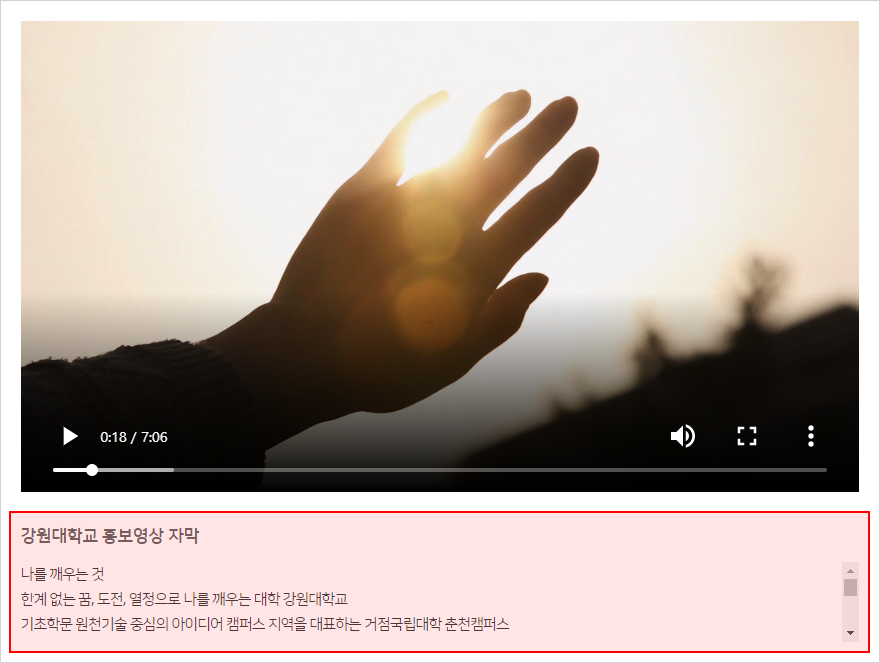 영상에 자막이 제공되는 올바른 예제